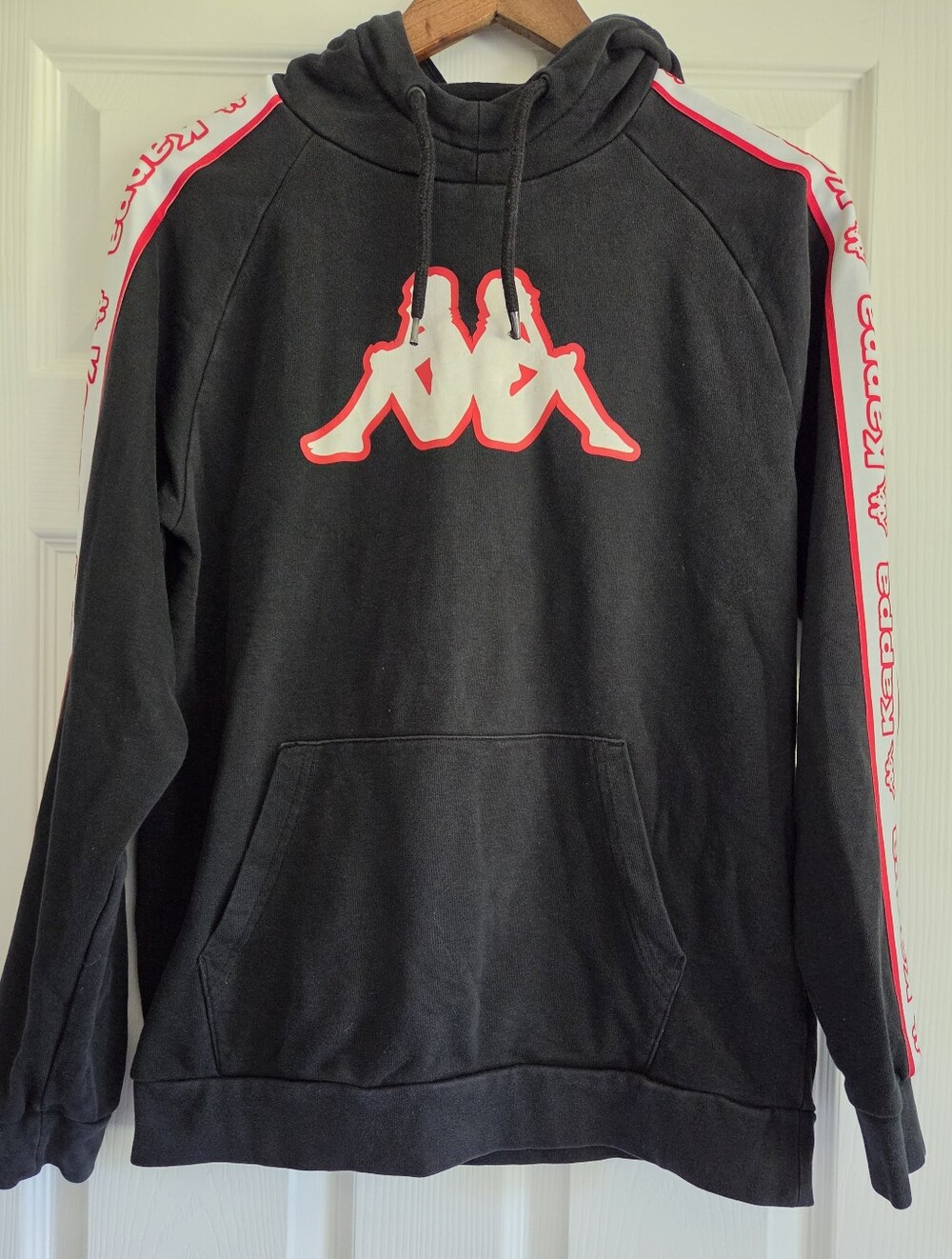 Kappa Logo Tape Apet Black Red Hoodie Size Medium